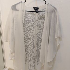 Sheer White Kimono with Feather Design